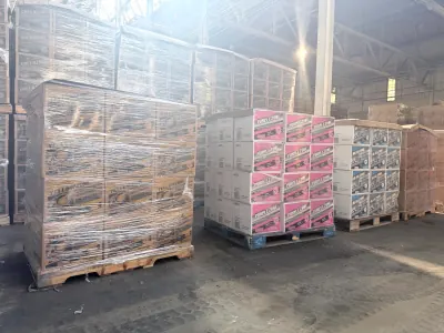 Palletized YellowZone, PurpleZone, and BlueZone cartons